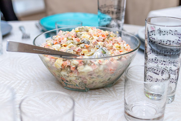 Russian salad at birthday party table.