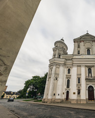 Panoramic view of the Saint Peter and Paul Cathedral in Lutsk, Ukraine. Inscription on the wall means Roman Catholic Cathedral of the St Peter and Paul