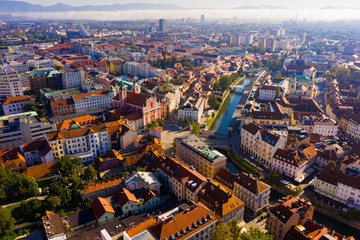 Aerial view of Ljubljana in autumn morning, Slovenia