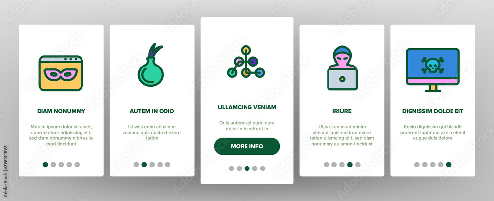 Poster darknet onboarding mobile app page screen vector thin line. password and key protection dark deep in