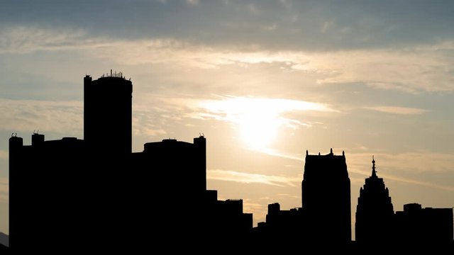 Detroit: Time Lapse at Sunrise of Cityscape with Skyscrapers in Downtown, Michigan, USA