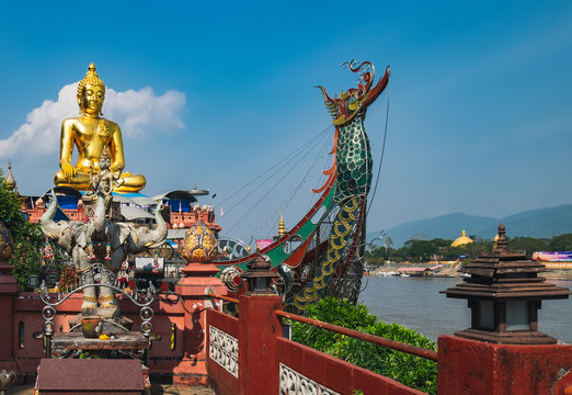 Big golden Buddha statue at Golden Triangle area along the Mekong river in Chiang Saen, Thailand