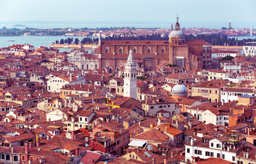 red roofs in Venice skyline, summer day, Venice, Italy