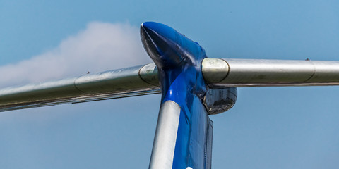 Blue tail of a large transport aircraft