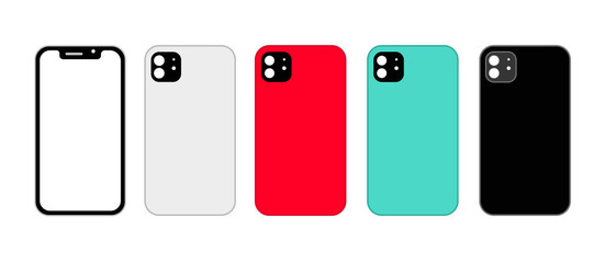 Empty screen color new 2019 modern mobile phone mockup isolated on white background. Vector illustration. Phone icon. Black silhouette. Smartphone device gadget telephone