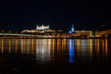 Fototapeta na wymiar Bratislava's famous Castle on top of the hill captured shortly after sunset
