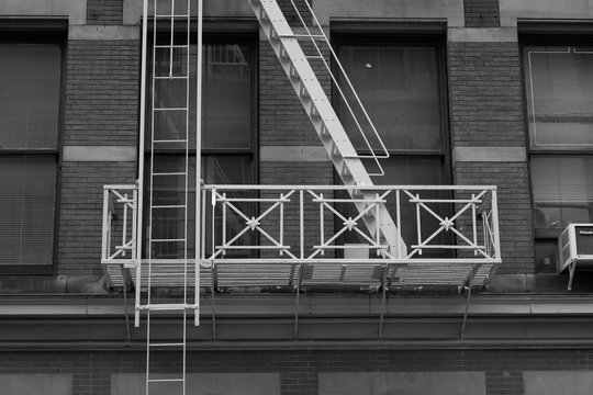 fire escapes in New York city black and white photography