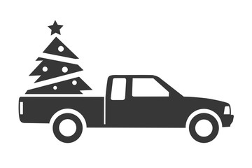 pickup truck with christmas tree - obrazy, fototapety, plakaty
