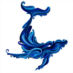 Abstract vector blue whale made of patterns and drops of water