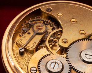 Close up of 100 year old pocket watch mechanics 2