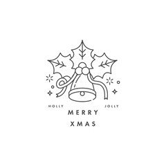 Lovely Merry Xmas concept linear design with Christmas bell. Greeting typography compositions Xmas cards, banners or posters and other printables.