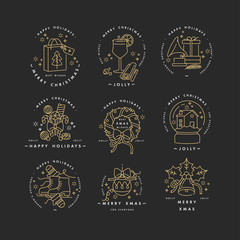 Vector linear design for Christmas greetings card colorful color. Typography and icon for Xmas background, banners or posters and other printables. Winter holidays design elements.