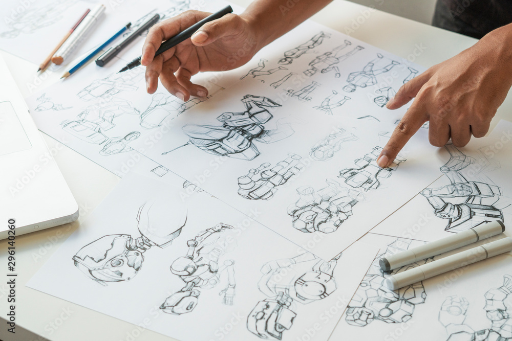 Wall mural animator designer development designing drawing sketching development creating graphic pose characte