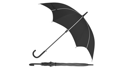 Umbrella parasol classic open with white inserts, side view. 3D rendering