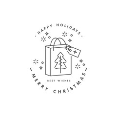 Lovely Merry Xmas concept linear design with christmas presents. Greeting typography compositions Xmas cards, banners or posters and other printables.