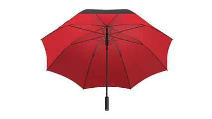 Umbrella parasol open black with red bottom, front view. 3D rendering