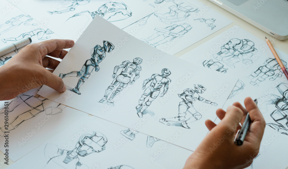 Wall mural animator designer development designing drawing sketching development creating graphic pose characte