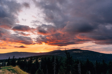 Sun setting over the giant mountains after a warm autumn day, taken on the Polish-Czech border. 