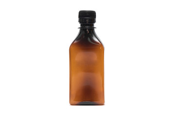 Brown plastic bottle isolated on white background.
