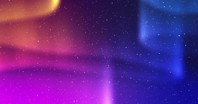 Seamless video loop - beautiful multicoloured aurora light phenomenon in a clear night sky with twinkling stars - ProRes