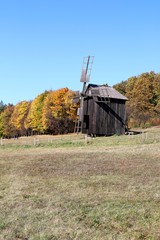 windmill, autumn, pirogovo, kiev, kyiv, ukraine, Museum of Folk Architecture, mill, wind, old, landscape, nature, rural, agriculture, field, architecture, farm, wooden, traditional,  grass,
