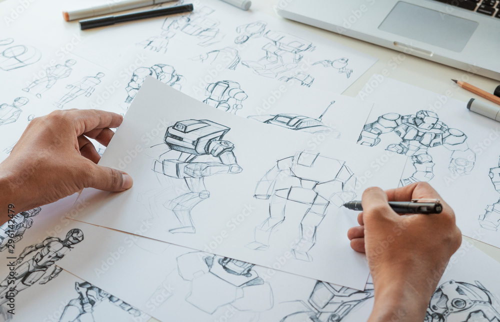 Wall mural animator designer development designing drawing sketching development creating graphic pose characte