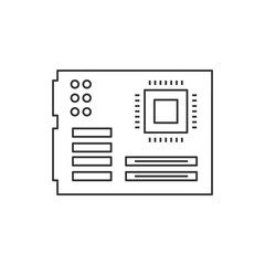 Mother board linear icon on white background. Computer hardware unit. Editable stroke