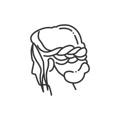 Women with fashionable hairstyle black line icon. Hairdresser service. Hair weaving. Pictogram for web page, mobile app, promo.