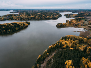 Obraz premium autumn landscape aerial view. Finland near Hiidenvesi lake