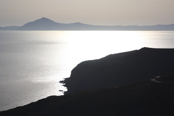 Fototapeta na wymiar Aegean island landscape and architecture: sea, wind, sand and sunlight