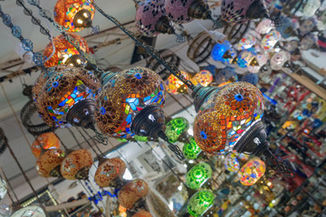 bright multi-colored lamps in the Turkish bazaar