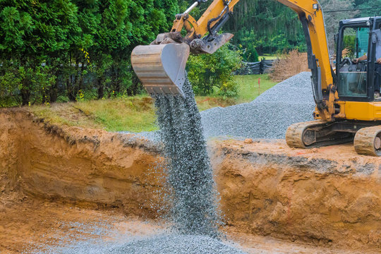 Industrial Construction Of Foundation Excavator Moving Gravel For Building