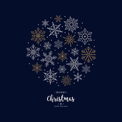 Christmas snowflakes elements wreath circle greeting card with blue background