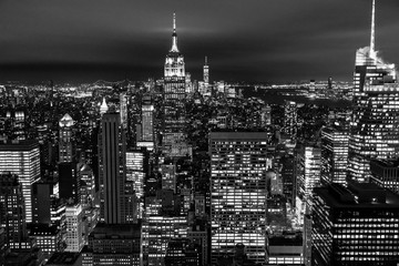 New York, New York, USA night skyline, view from the Empire State building in Manhattan, night skyline of New York black and white photography - Powered by Adobe