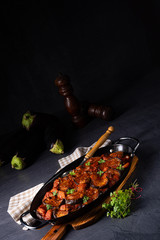 arni me melitzanes - stewed lamb with eggplant