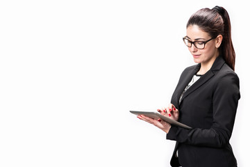 Beautiful female corporate worker with tablet