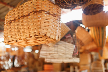 Handmade wicker baskets, items and souvenirs at the street craft market
