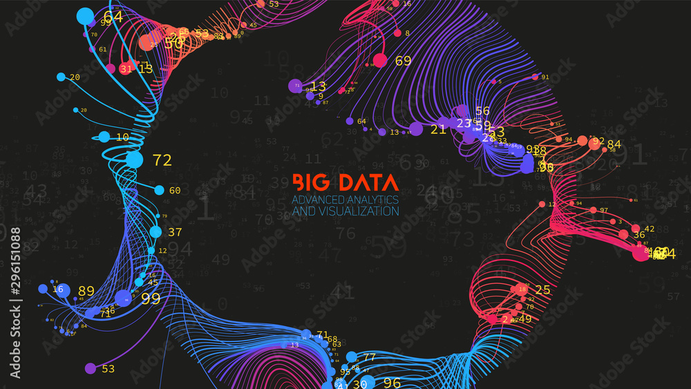 Poster vector abstract colorful big data information sorting visualization. social network, financial analy