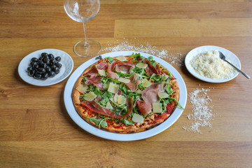 Fresh pizza cooked in wood fires