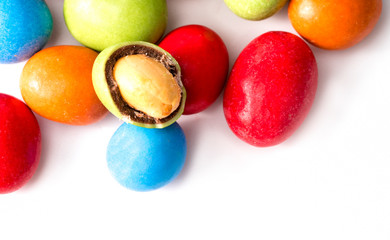 colored candies on a white background