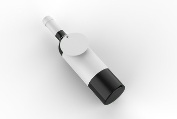 Wine bottle with blank label and hang tag for branding and mock up. 3d render illustration.