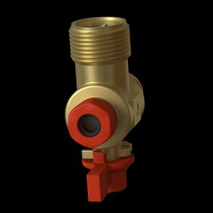 Water tap ball valve with red valve on a black background, isolate. 3D rendering of excellent quality in high resolution. It can be enlarged and used as a background or texture.