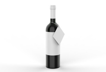 Wine bottle with blank label and hang tag for branding and mock up. 3d render illustration.