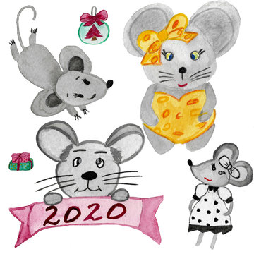Christmas mouse in the picture with the symbol of the coming year 2020 the year of the rat