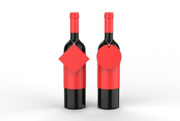 Wine bottle with blank label and hang tag for branding and mock up. 3d render illustration.