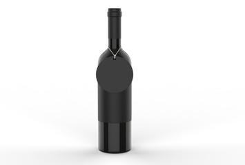 Wine bottle with blank label and hang tag for branding and mock up. 3d render illustration.