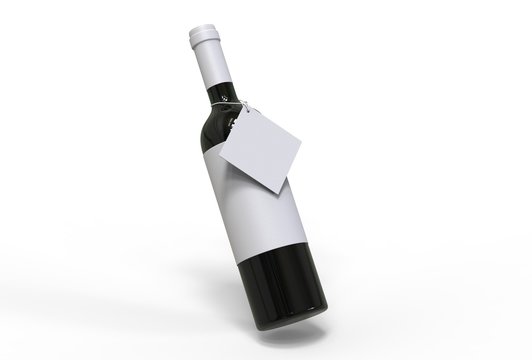 Wine Bottle With Blank Label And Hang Tag For Branding And Mock Up. 3d Render Illustration.