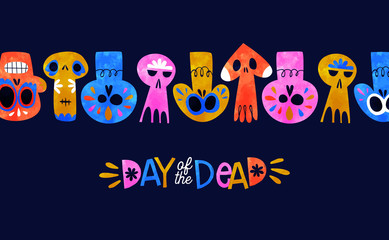 Day of dead card cute watercolor skull cartoon