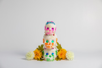 day of the dead sugar skulls composition