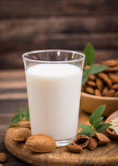 Fresh almond milk in the glass